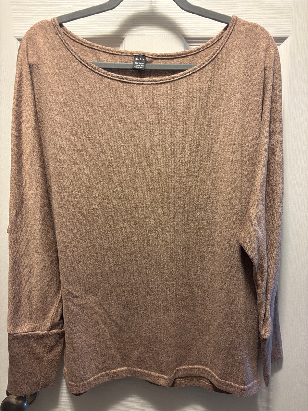 SHEIN Long Sleeve Scoop Neck Top — Dusty Taupe